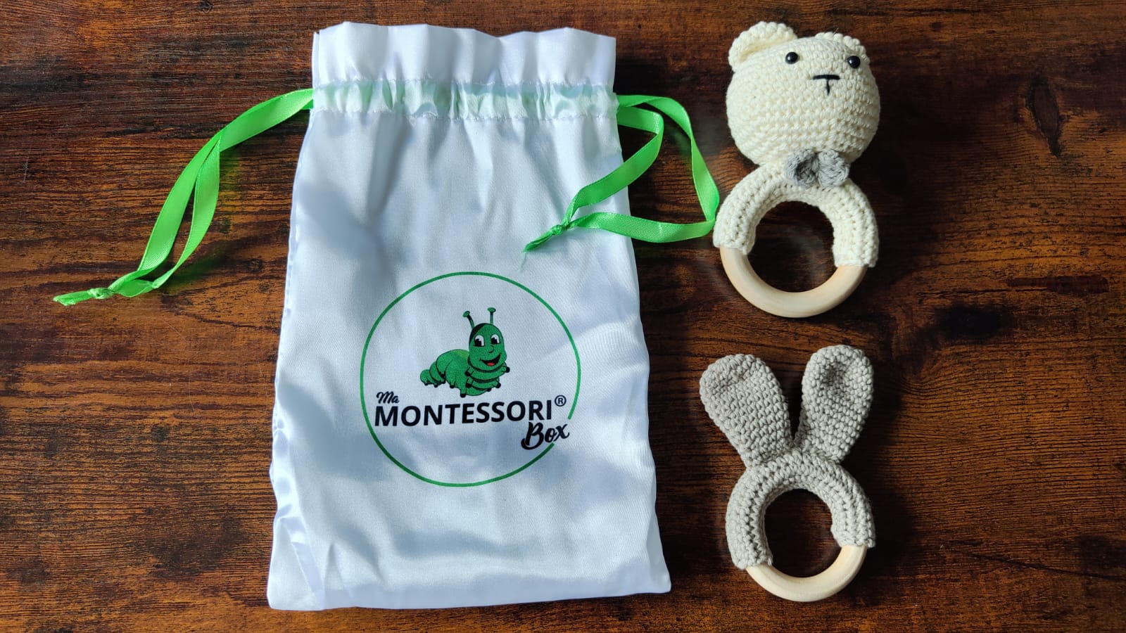 Montessori Hochets Bois et Crochet x2 pour bébés