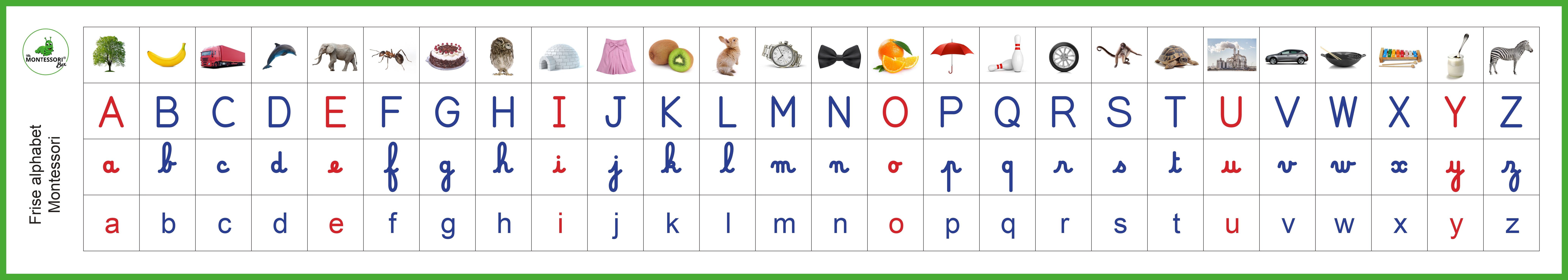 Frise alphabet murale Montessori (2 couleurs disponibles) - MaMontessoriBox