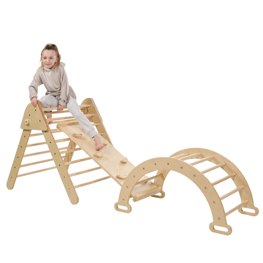 Mosebears Triangle D’Escalade Montessori – Ensemble Avec Arche Et Rampe Double Face (Toboggan/Échelle), Hêtre Massif, Charge Max 60 Kg, Dès 1 An